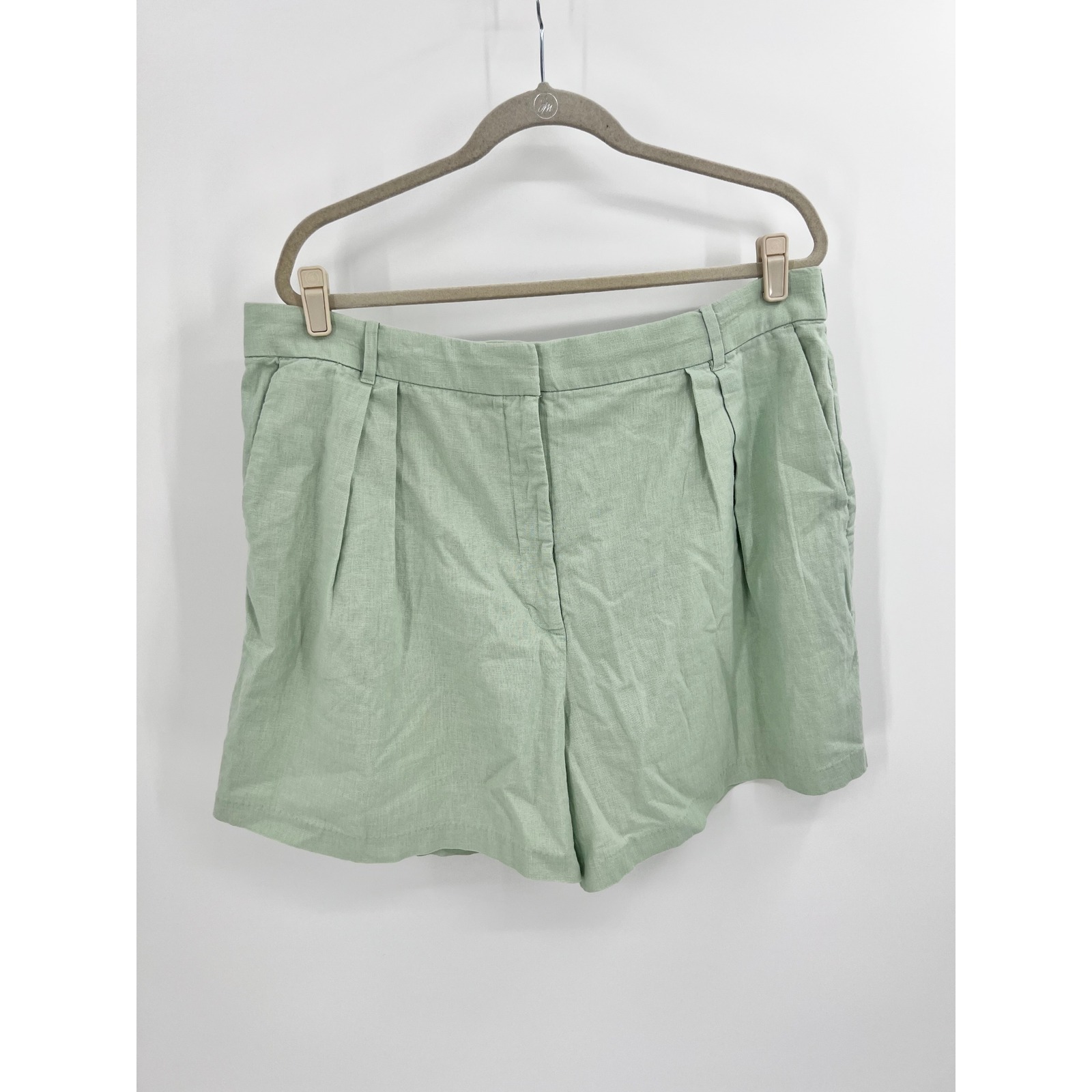 Abercrombie & Fitch Green Linen Blend Pleated Shorts Xl High Rise Elastic Nwt